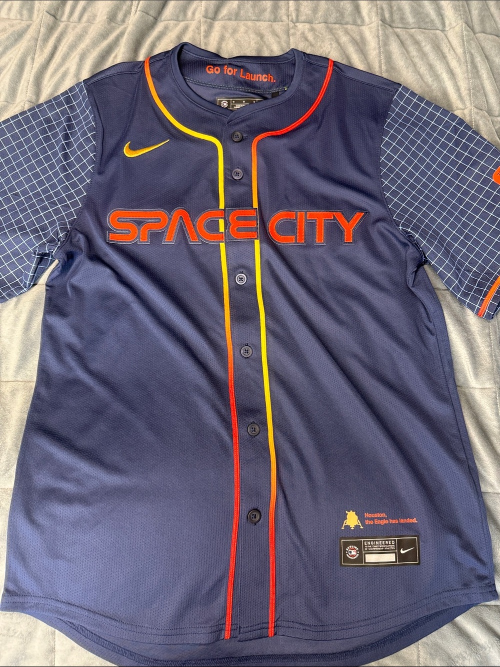 Nike Navy 'Space City' Button-Up Jersey with Orange & Yellow Trim